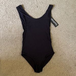 Black Bodysuit with Low Side Scoop